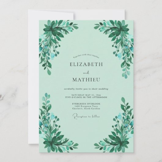 Invitation Mariage Feuille Émeraude Menthe (Devant)