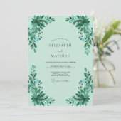 Invitation Mariage Feuille Émeraude Menthe (Debout devant)