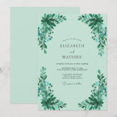 Invitation Mariage Feuille Émeraude Menthe (Devant / Derrière)