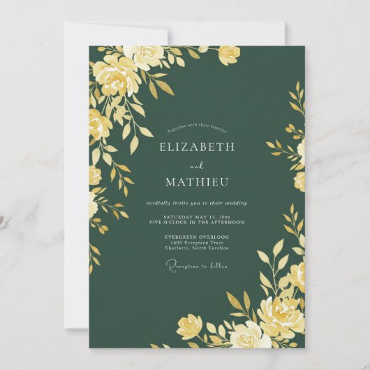 Invitation Mariage Feuille Émeraude Ocre (Devant)