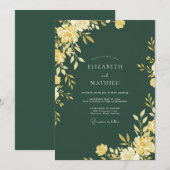 Invitation Mariage Feuille Émeraude Ocre (Devant / Derrière)