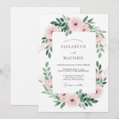 Invitation Mariage Feuille Émeraude Rosé (Devant / Derrière)