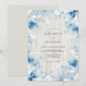 Invitation Mariage feuille éthérée azur (Devant / Derrière)