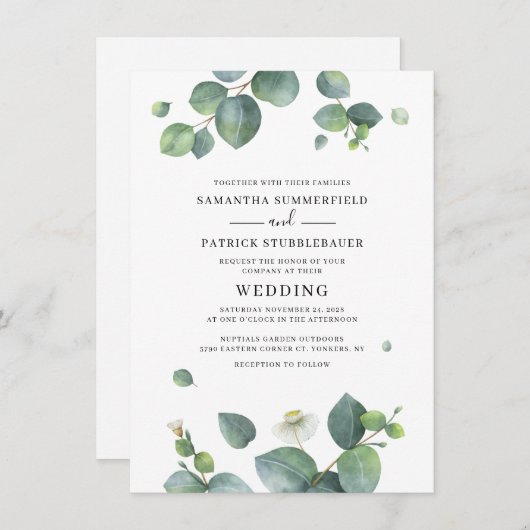 Invitation Mariage Feuille Eucalyptus Botanique (Devant / Derrière)