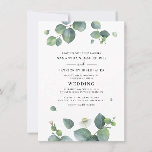 Invitation Mariage Feuille Eucalyptus Botanique (Devant)