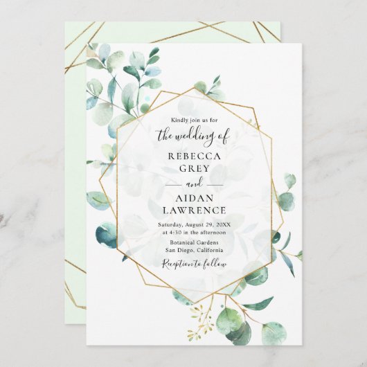 Invitation Mariage Feuille Eucalyptus Géométrique (Devant / Derrière)