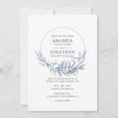 Invitation Mariage Feuille Eucalyptus Géométrique Bleu et Or (Devant)