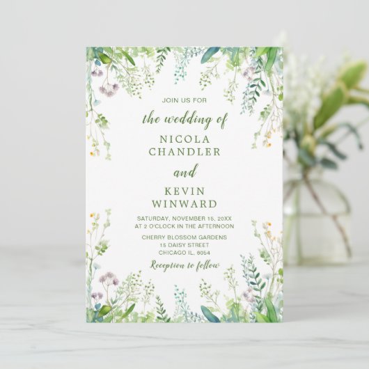 Invitation Mariage Feuille Eucalyptus Greenery (Debout devant)