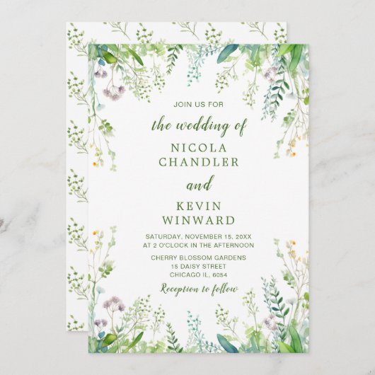 Invitation Mariage Feuille Eucalyptus Greenery (Devant / Derrière)