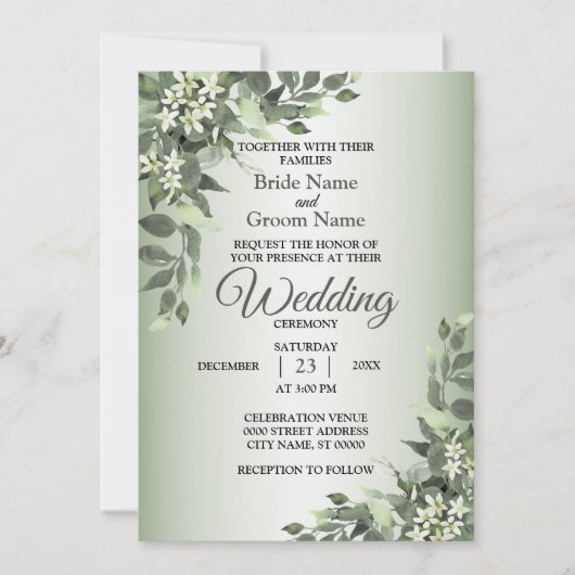 Invitation Mariage Feuille Eucalyptus Rustique Floral (Devant)