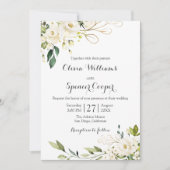 Invitation Mariage Feuille Floral Rose Blanc vert (Devant)