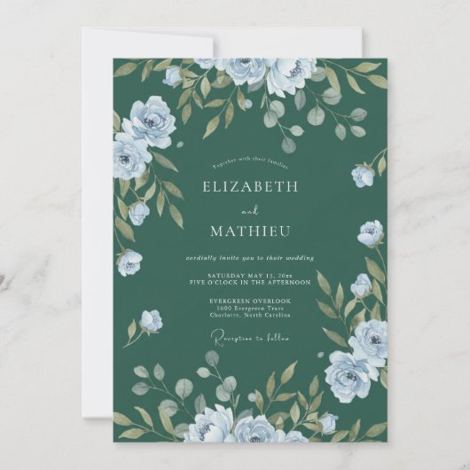 Invitation Mariage feuille foncé sarcelle vintage (Devant)