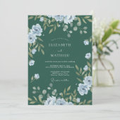 Invitation Mariage feuille foncé sarcelle vintage (Debout devant)