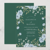 Invitation Mariage feuille foncé sarcelle vintage (Devant / Derrière)
