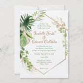 Invitation Mariage Feuille Géométrique Gold Tropical Green Pa (Devant)