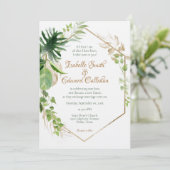 Invitation Mariage Feuille Géométrique Gold Tropical Green Pa (Debout devant)