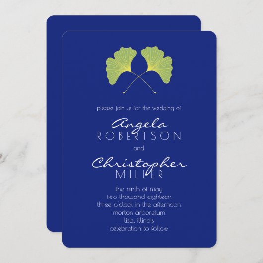 Invitation Mariage Feuille Ginkgo Spring Green (Devant / Derrière)