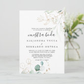 Invitation Mariage Feuille Gold Green Nuestra Boda (Debout devant)