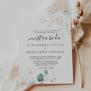 Invitation Mariage Feuille Gold Green Nuestra Boda