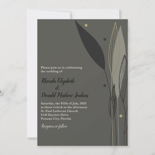 Invitation Mariage Feuille gris moderne (Devant)