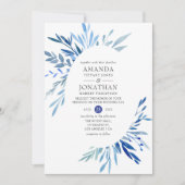 Invitation Mariage Feuille Indigo de la marine Watercolor (Devant)