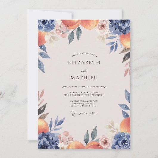 Invitation Mariage Feuille Indigo Terracotta (Devant)