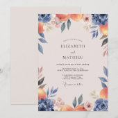 Invitation Mariage Feuille Indigo Terracotta (Devant / Derrière)