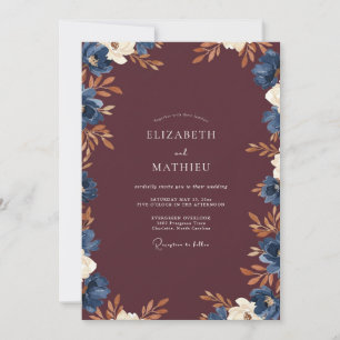Invitation Mariage Feuille Indigo Vin
