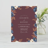 Invitation Mariage Feuille Indigo Vin (Debout devant)