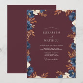 Invitation Mariage Feuille Indigo Vin (Devant / Derrière)