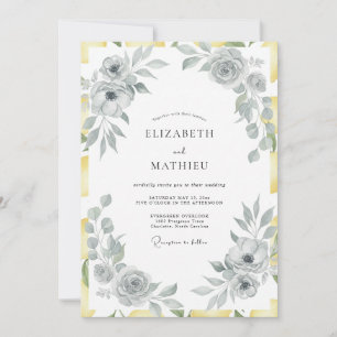 Invitation Mariage Feuille Jaune Argenté