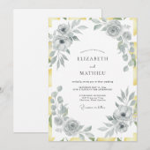 Invitation Mariage Feuille Jaune Argenté (Devant / Derrière)