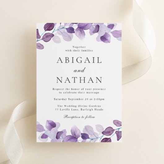 Invitation Mariage Feuille Lavender Purple