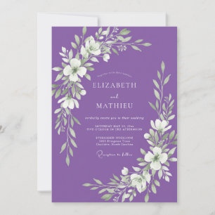 Invitation Mariage feuille luxueuse aquarelle améthyste