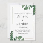 Invitation Mariage feuille luxueux d'eucalyptus vert or blanc (Devant)