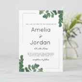 Invitation Mariage feuille luxueux d'eucalyptus vert or blanc (Debout devant)