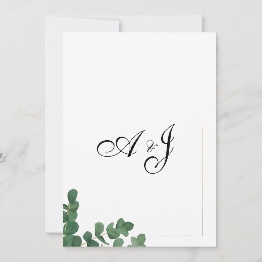 Invitation Mariage feuille luxueux d'eucalyptus vert or blanc (Dos)