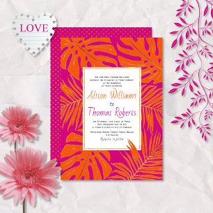 Invitation Mariage feuille magenta et orange