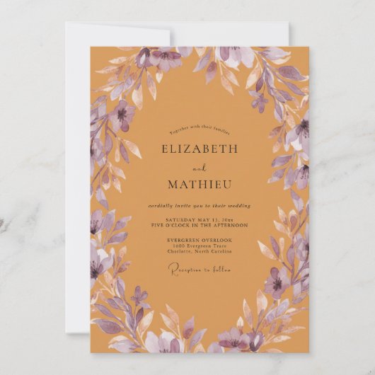 Invitation Mariage feuille mauve ocre (Devant)
