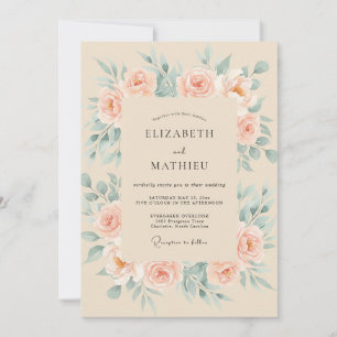 Invitation Mariage Feuille Mentholée Champagne