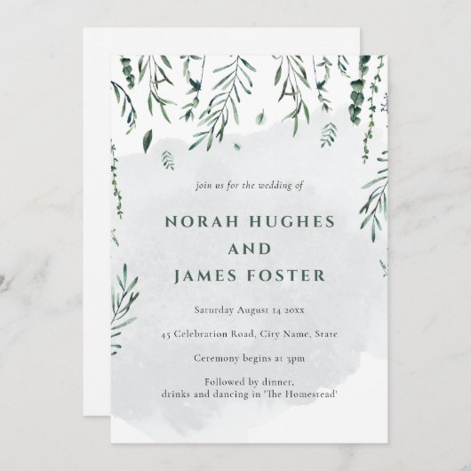 Invitation Mariage Feuille minimaliste simple d'aquarelle (Devant / Derrière)