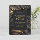 Invitation Mariage Feuille moderne Black Gold Tropical (Debout devant)