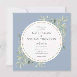 Invitation Mariage Feuille moderne Dusty Blue Greenery