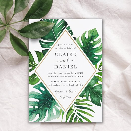 Invitation Mariage Feuille moderne Tropical Green