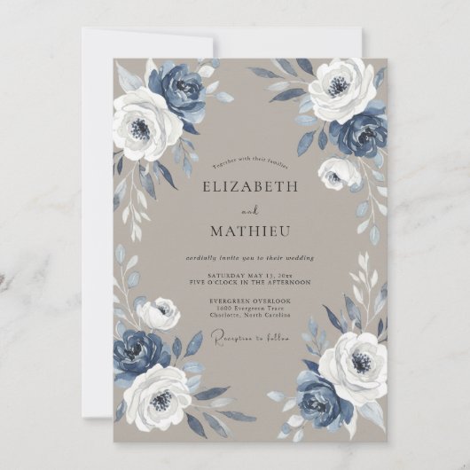Invitation Mariage feuille morte ardoise (Devant)