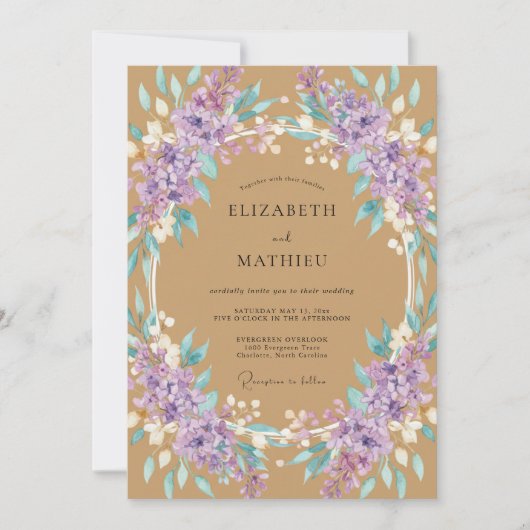 Invitation Mariage Feuille Ochre Améthyste (Devant)