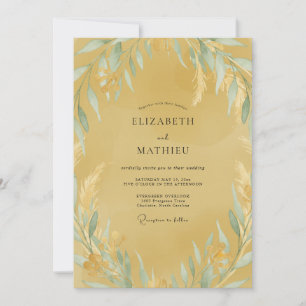 Invitation Mariage Feuille Ochre Aqua