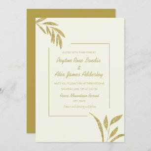 Invitation Mariage Feuille Olive Green Cream or moderne