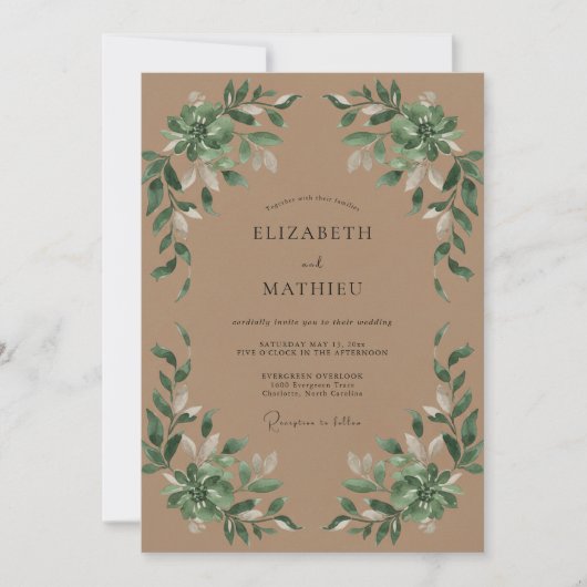 Invitation Mariage feuille olive taupe (Devant)