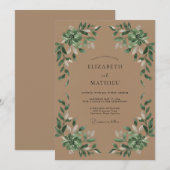 Invitation Mariage feuille olive taupe (Devant / Derrière)